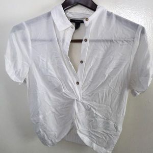 white cropped knotted forever 21 shirt
